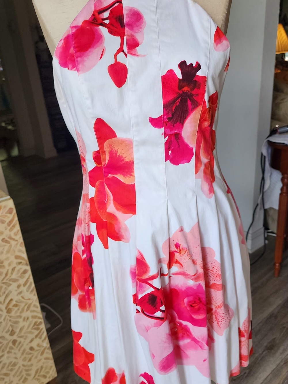 Calvin Klein Collection White Mini Dress with Pink & Red Floral Print